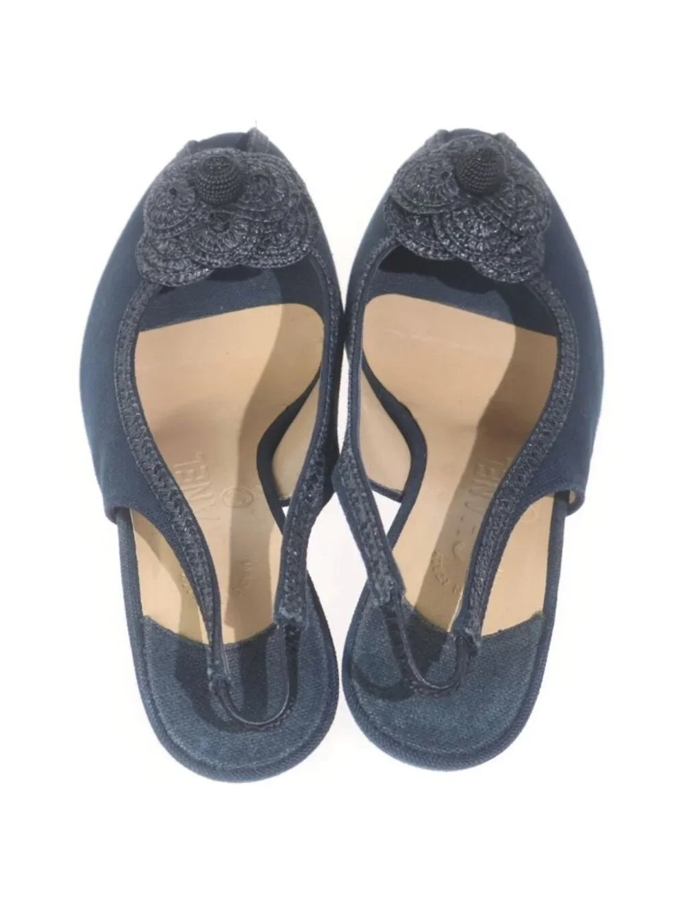 Chanel Camellia Canvas Heels Pumps Navy